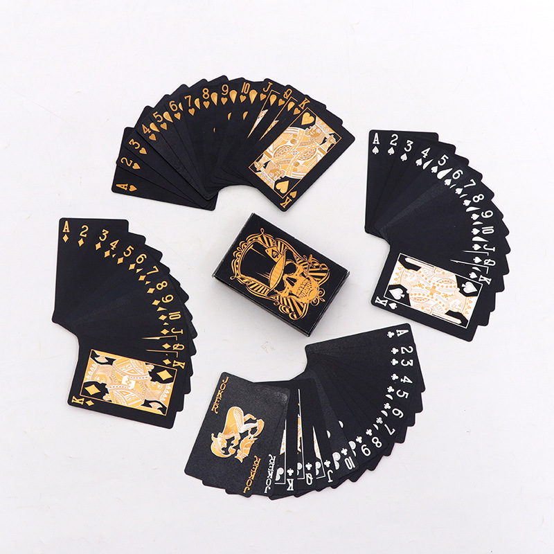 Waterproof Poker Suit Magic Dmagic Package, Black Golden Silver Skull Playing Card Game