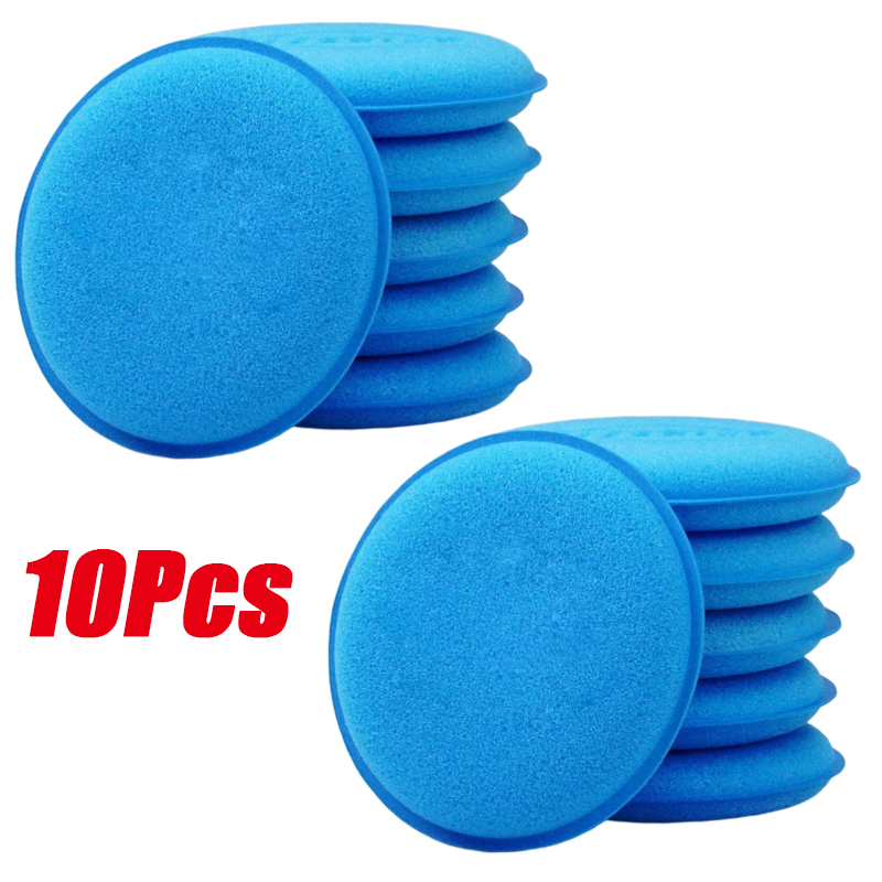 High Density 10Pcs Wax Foam Sponge Pads, Round Car Waxing and Polishing Applicator, Auto Detail Cleaning Tool