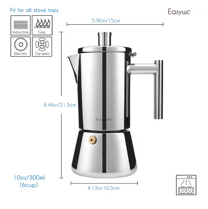 Stainless Steel Stovetop Espresso Maker Italian Moka Pot for Induction