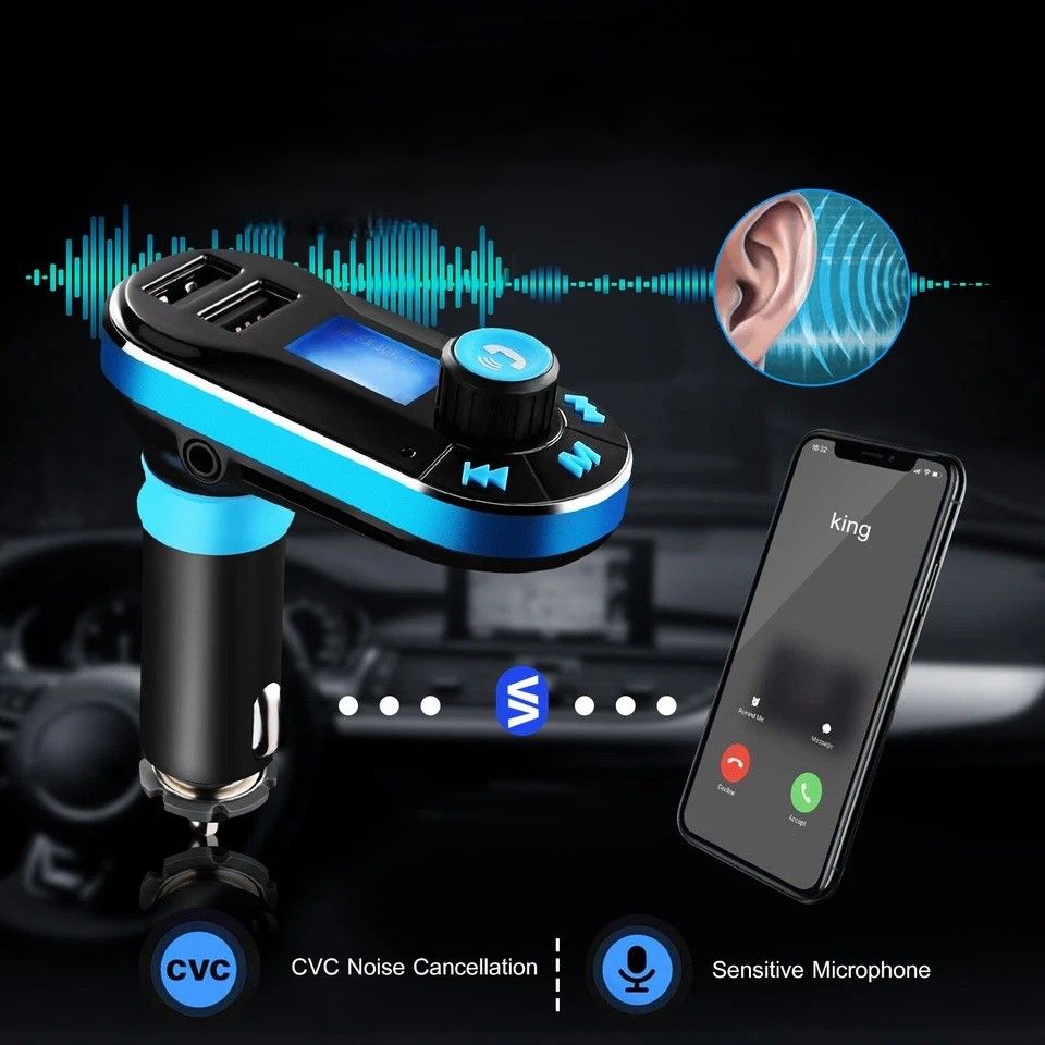 Wireless Car FM Transmitter, MP3 Player Radio Adapter Kit, Fast Charging, LCD Remote Control, Hands-Free Calls