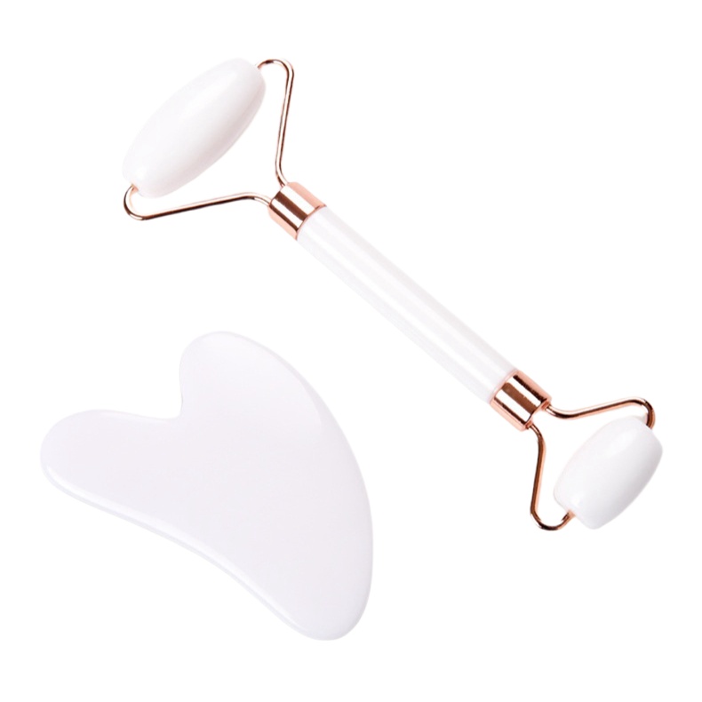 Pink Natural Resin Jade Roller Gua Sha Scraper Set, Face Lift Massager, Anti-Wrinkle & Double Chin Remover Beauty Skin