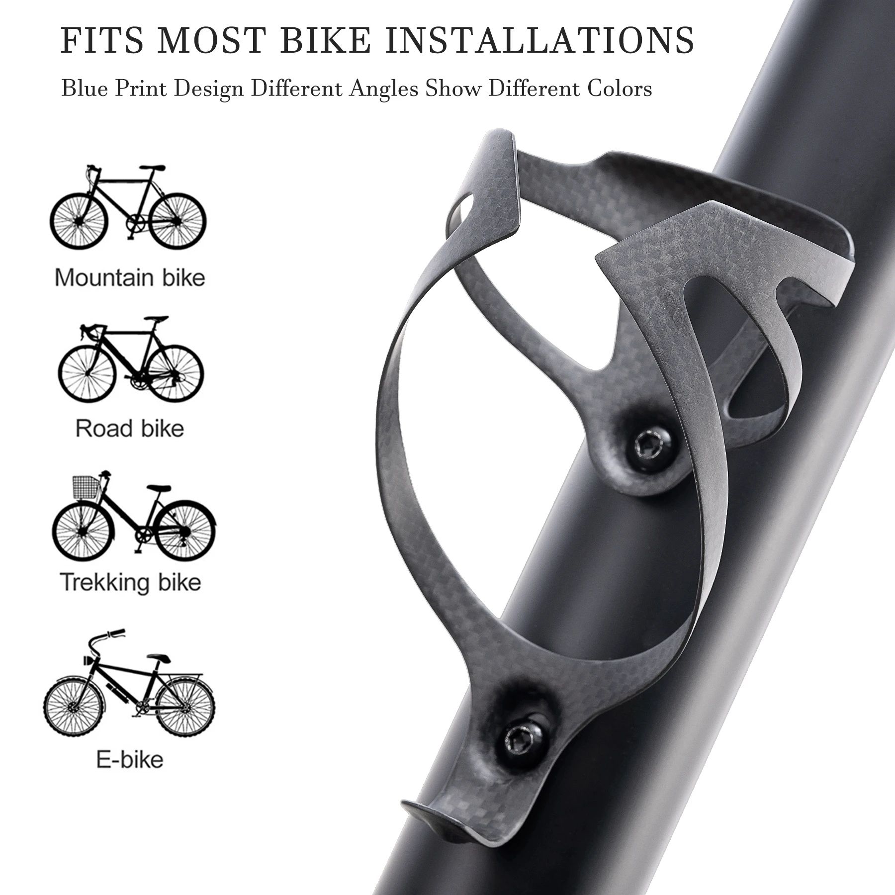 2 Piece Carbon Fiber Bicycle Water Bottle Cage Ultra-Light Matte Black MTB Road Bike Water Bottle Holder with Screws