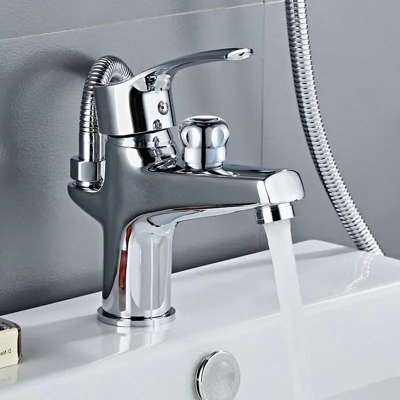 Modern Chrome Bathroom Sink Faucet Deck Mounted Hot and Cold Mixer Tap