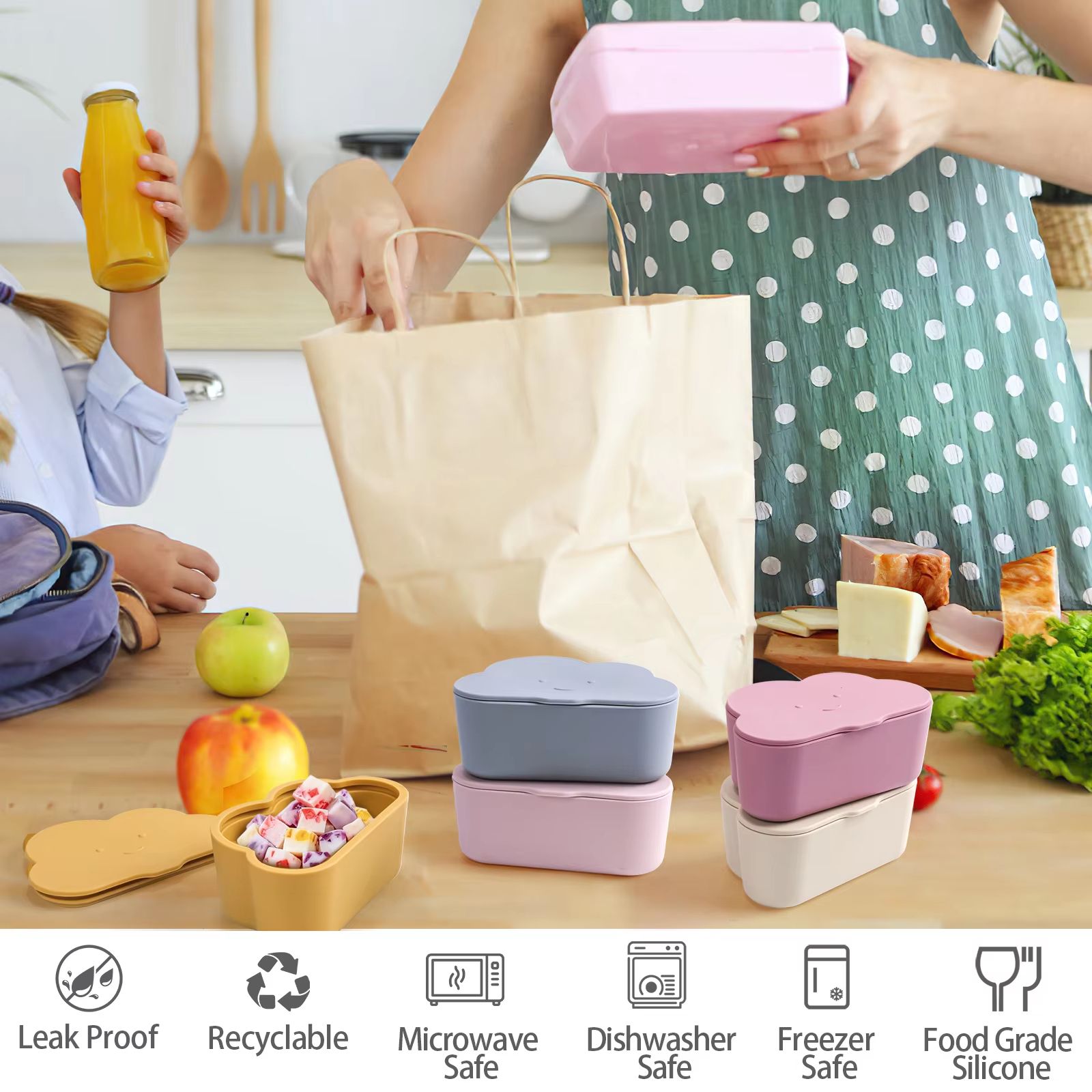 TYRY HU BPA Free Kids Silicone Food Storage Box with Lid Portable Baby Snack Cup
