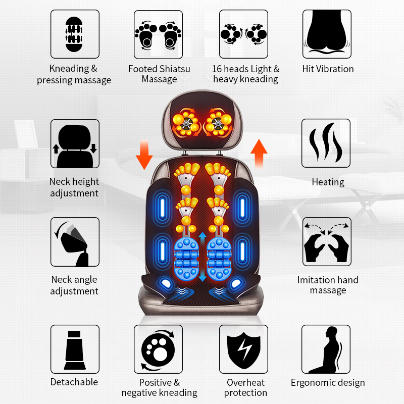 Body Cushion Massage Chair, Vibrating Electric Cervical Neck Back, Heated Remote Control Pad Muscle Stimulator