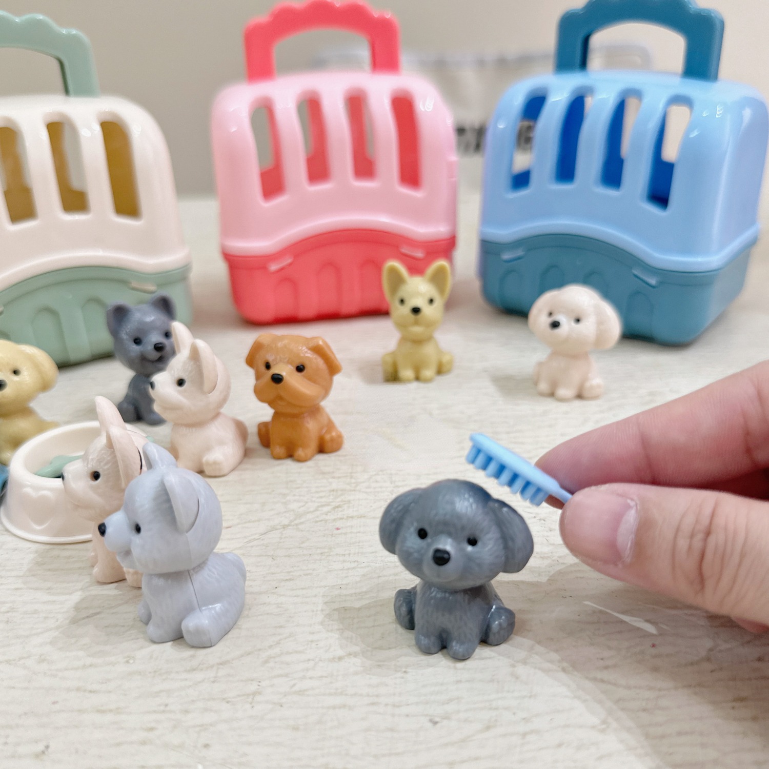 Dog Grooming Toys with Puppy Carrier, Pet Care Play Set for Toddler Kids, Educational Toys for Mini Dolls