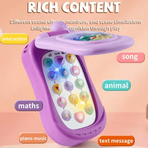 Cartoon Flip Phone Toy for Kids – Interactive Musical Learning Phone with Lights & Sounds
