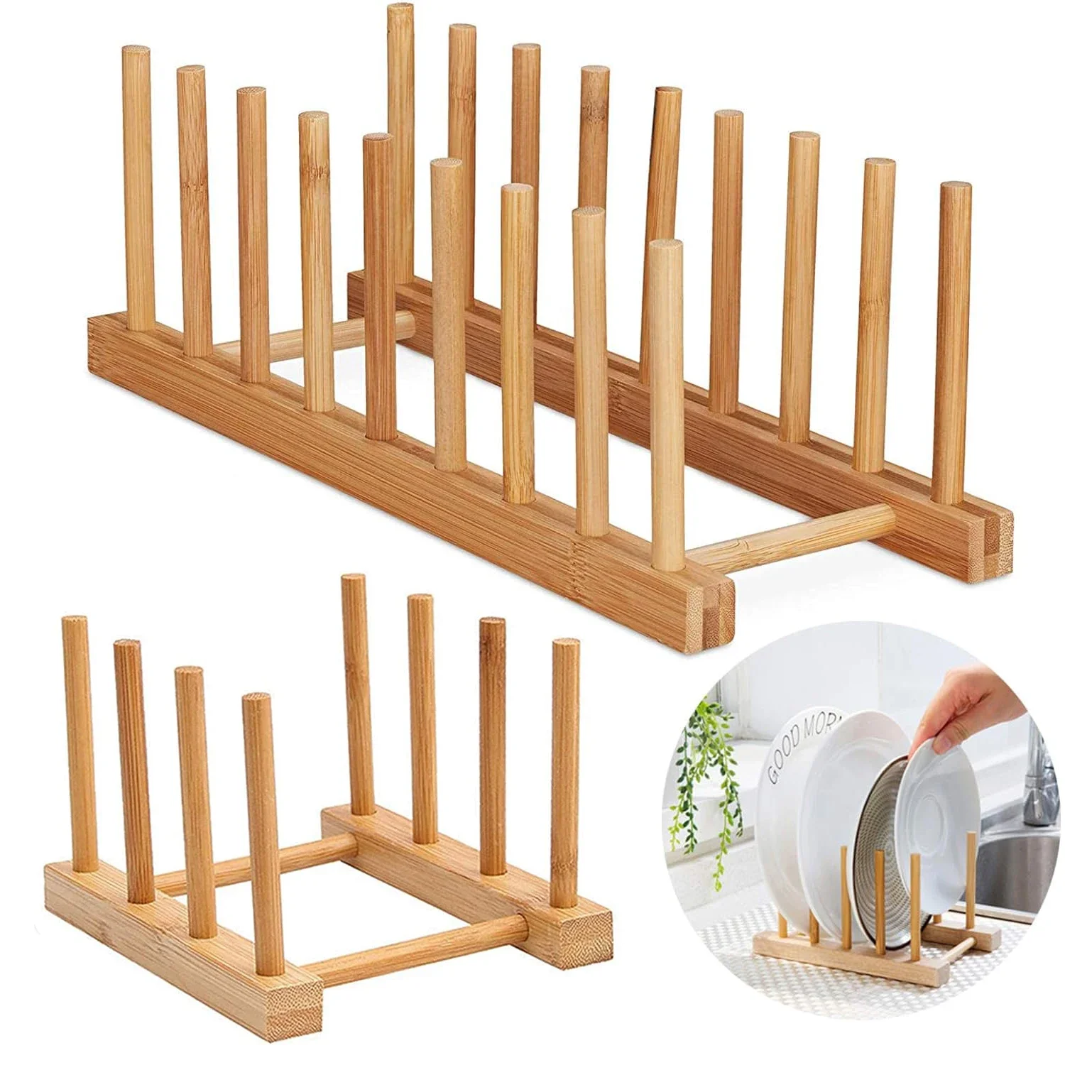 Wooden Dish Drainer Rack, Kitchen Dishes Stand Plate Drying Rack, Pot Lid Racks, Kitchen Organizer, Drying Cups Display
