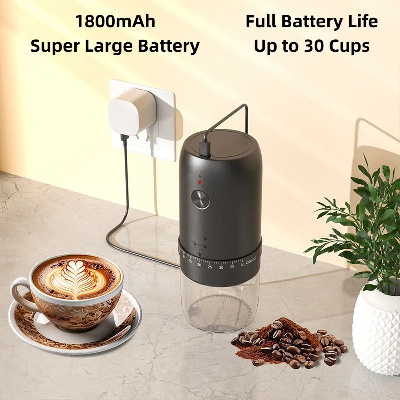 Electric Coffee Grinder with Adjustable 40 Gears and Rechargeable Battery