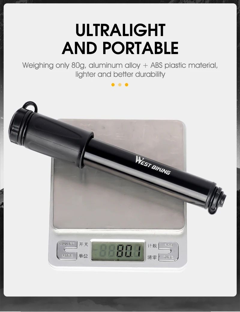 WEST BIKING Mini Bike Pump 100PSI Aluminum Alloy