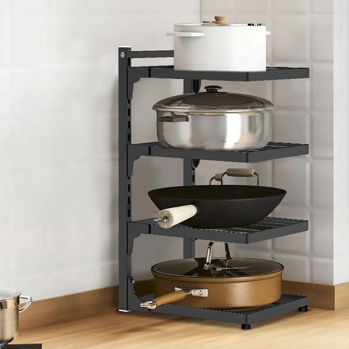 Nexus Modular Pot Rack | Adjustable Multi-Tier Kitchenware Organizer | Under-Sink & Corner Sanctuary Decor