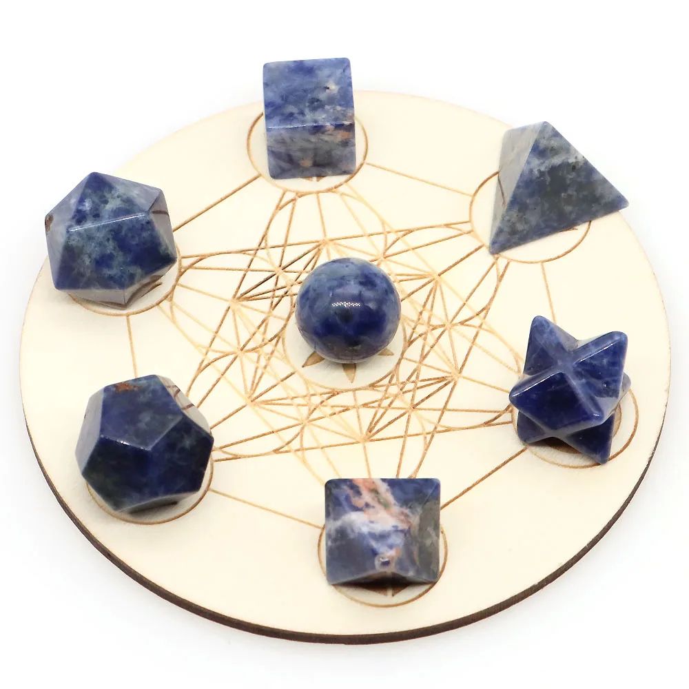 7 Piece Sacred Geometry Crystal Set Platonic Solids