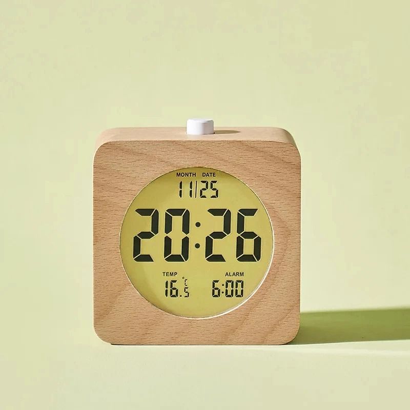 Elegant Wooden Alarm Clock with Backlight, Temperature Date Time Display – Perfect Bedroom Table Clock
