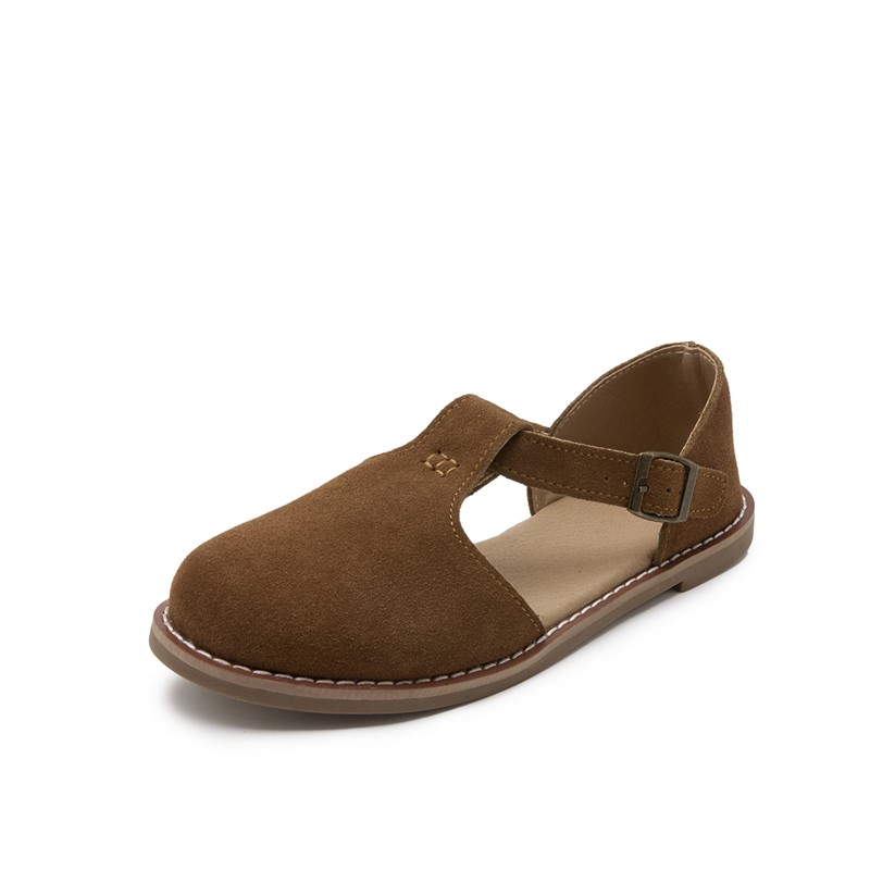 New Retro Women's Sandals Flat-Soled Frosted Leather Hollow Roman Shoes