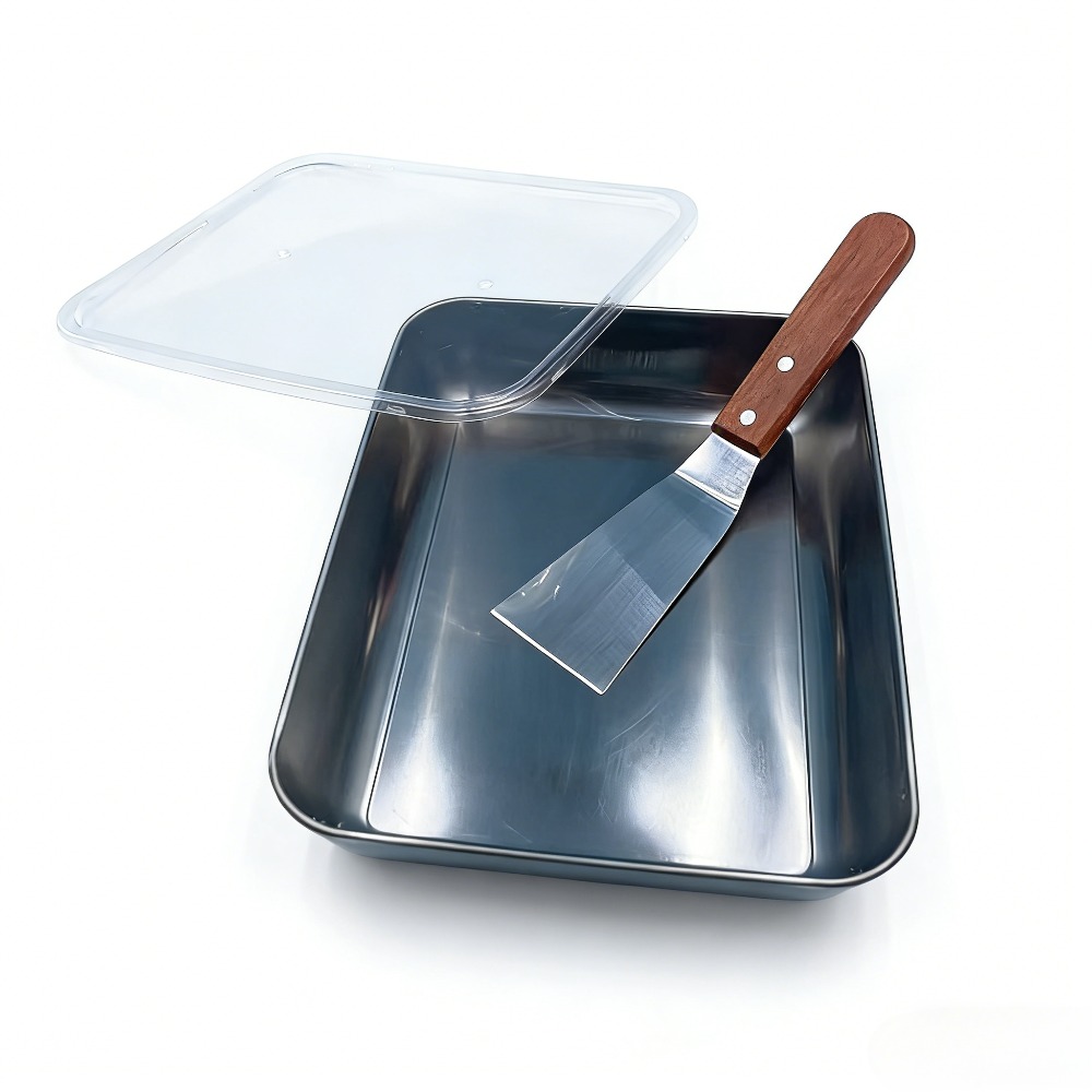 Stainless Steel Spatula Set with Hardwood Handle & Cake Pan - Ideal Utensils for Baking, Cooking & Kitchen Use