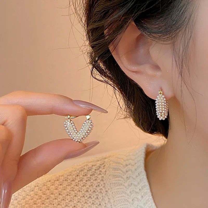 Pearl Heart Shaped Hoop Earrings for Women