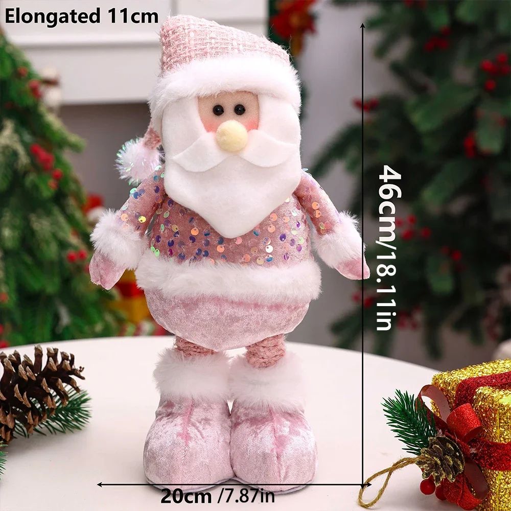 Pink Sequin Telescopic Christmas Doll – Santa/Snowman/Reindeer Plush Tabletop Decor
