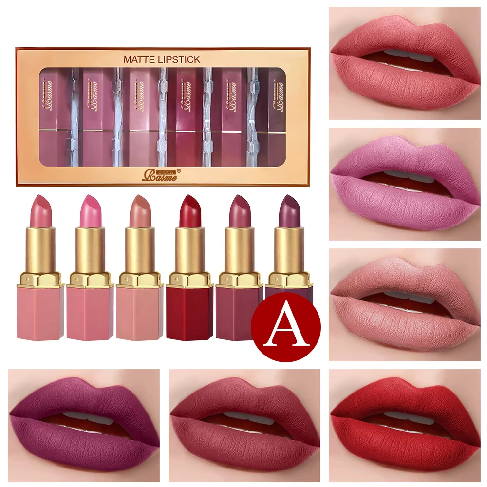 Velvet Lipstick Set Pearlescent Glitter Matte Texture Gold Bar Tube Valentine's Day Gift