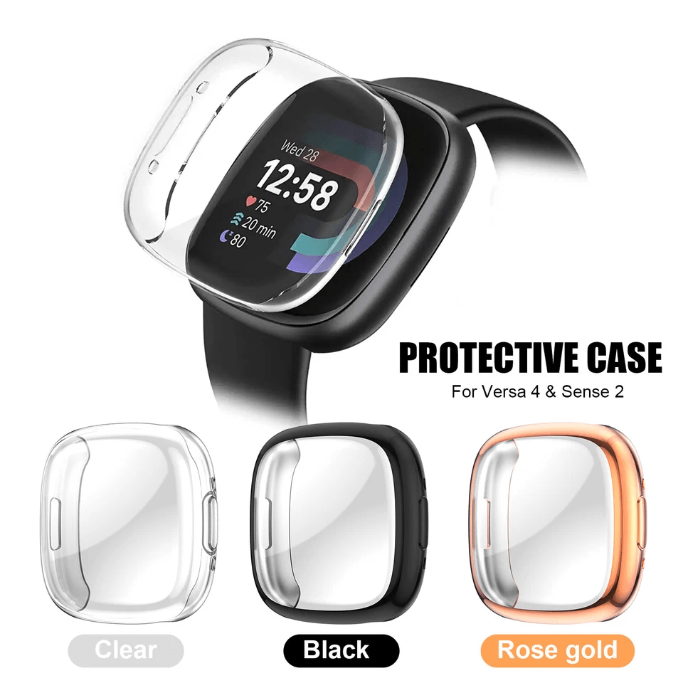 Watch Case TPU Screen Cover Protector for Fitbit Versa Sense Smartwatch, Ultra-Thin Shockproof Full Protective Shell