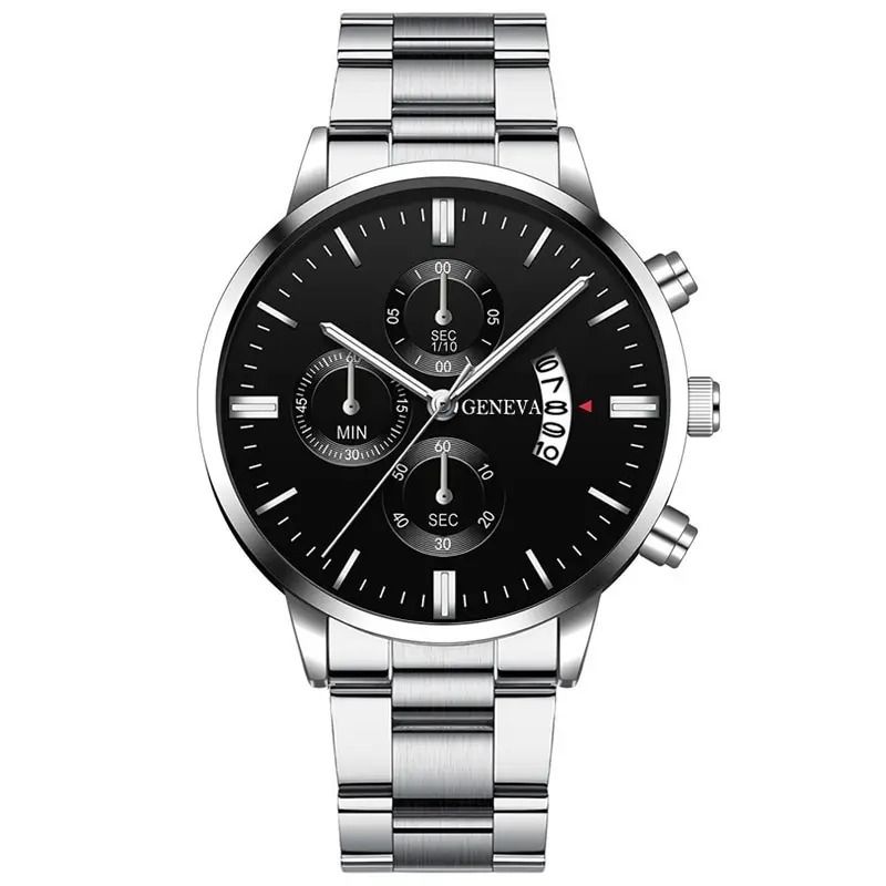 Mens Luxury Watch Stainless Steel Wrist Watch Quartz Business Calendar Silver