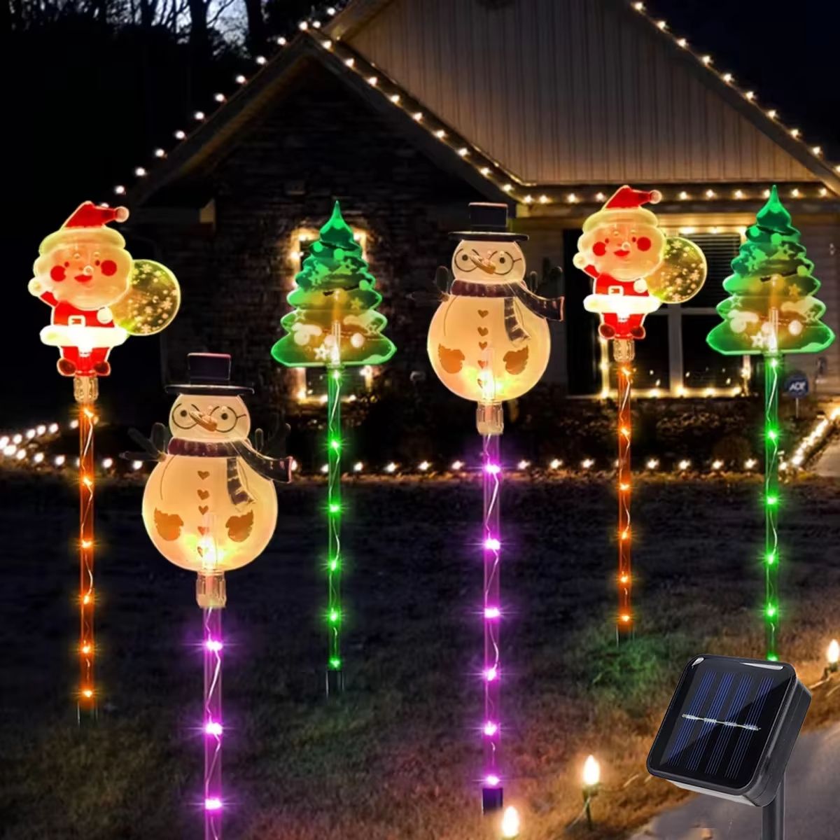 1 Set of Solar Santa Claus & Christmas Tree Lawn Lights – 6-in-1 Outdoor Holiday Garden Decorations