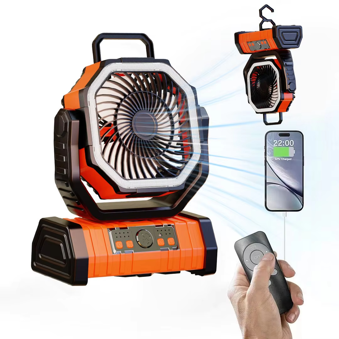 Rechargeable Desk Fan with LED Light, Portable Fan with Hook for Tent and Car Trip