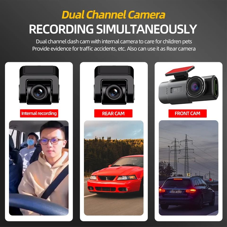 4K Mini Dashcam with GPS, WiFi, and Dual Lens System