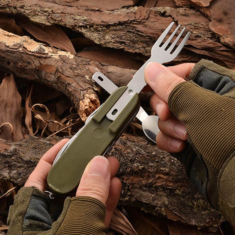 Multifunctional Camping Utensil Set Foldable Stainless Steel Travel Cutlery Kit