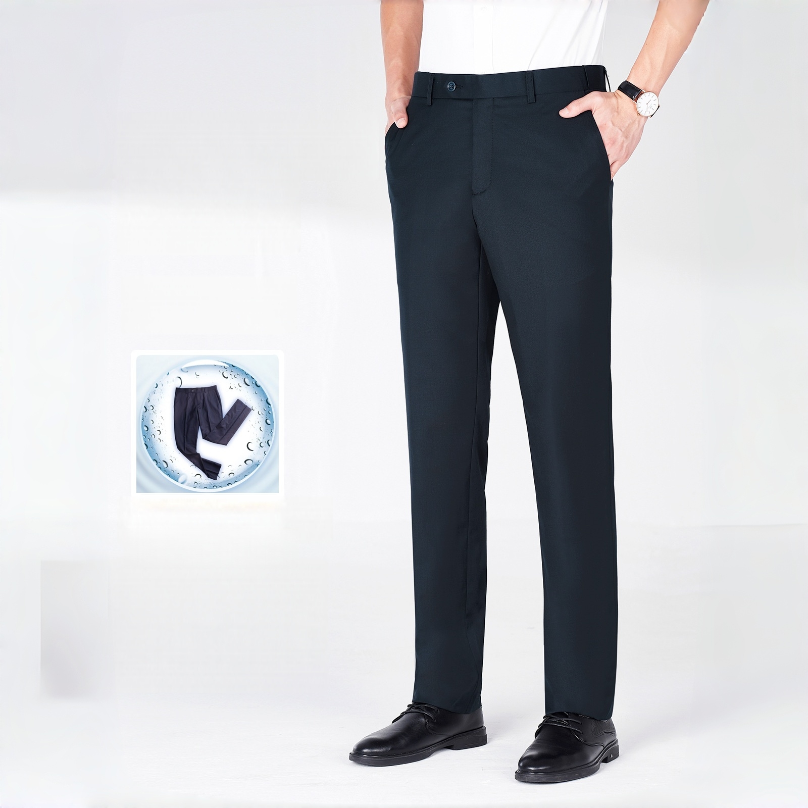 Machine-Washable Wool Straight-Leg Dress Trousers