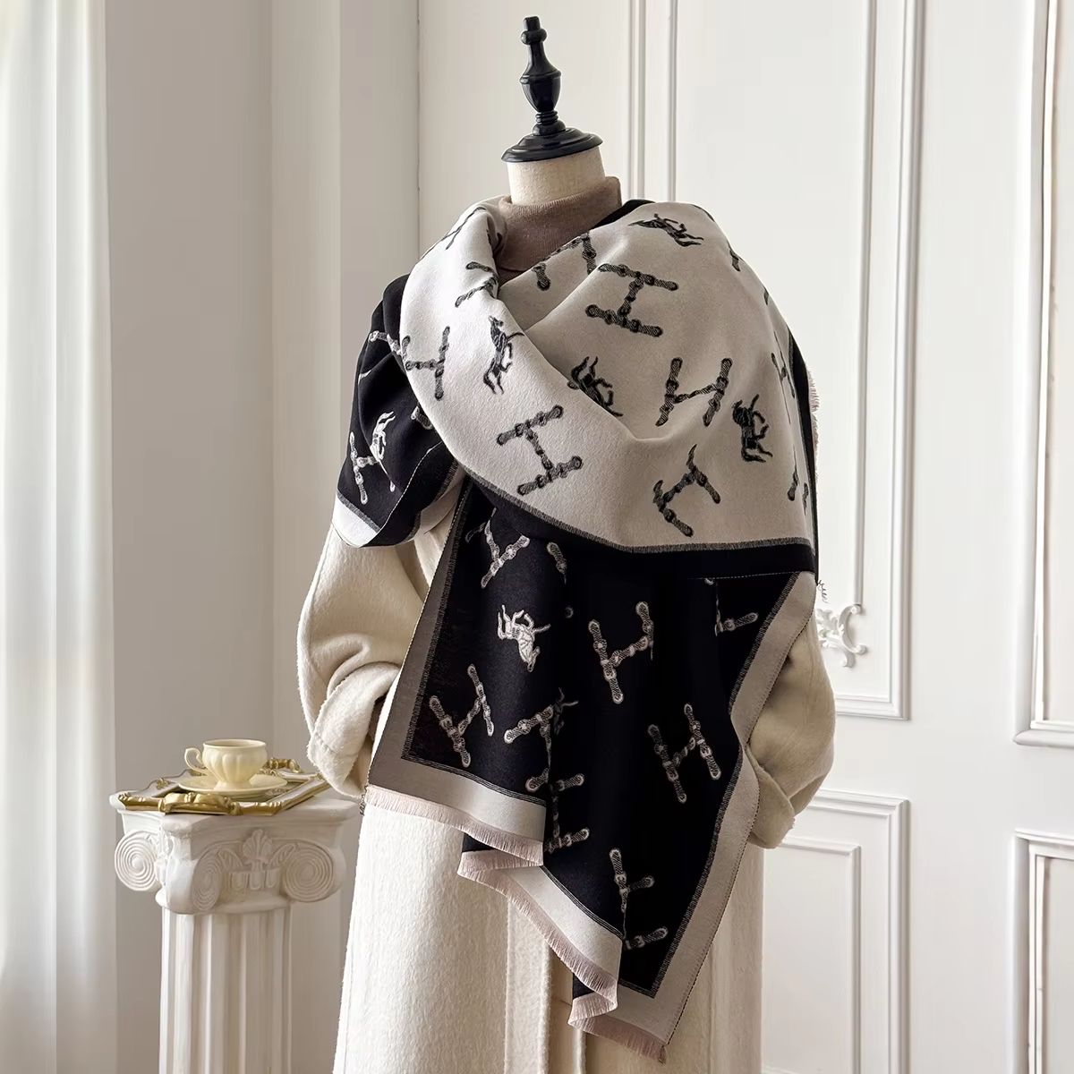 Women's Luxury Cashmere Winter Floral Shawl – Thick Warm Pashmina Wrap & Poncho