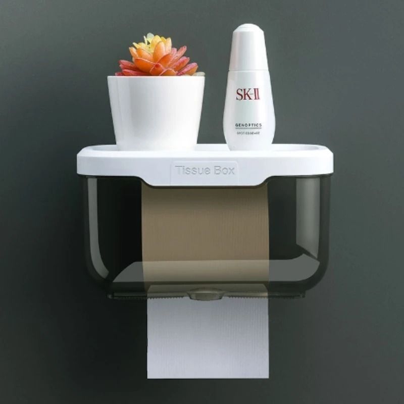 Wall Mounted Toilet Paper Holder with Storage Adhesive Tissue Dispenser