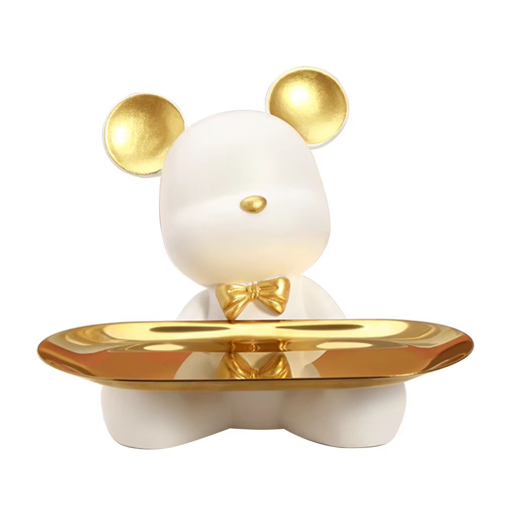 Entryway Key Storage Ornament - Bear Tray Key Holder Figurine for Home and Coffee Shop Decoration