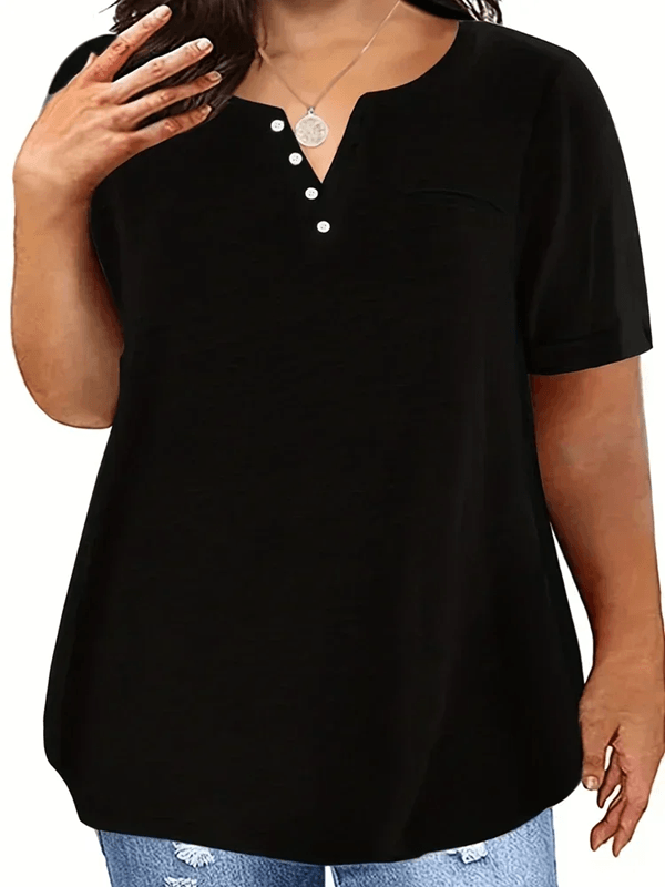 Plus Size V-Neck Pocket T-Shirt – Casual Loose Fit Top for Women 1XL to 8XL