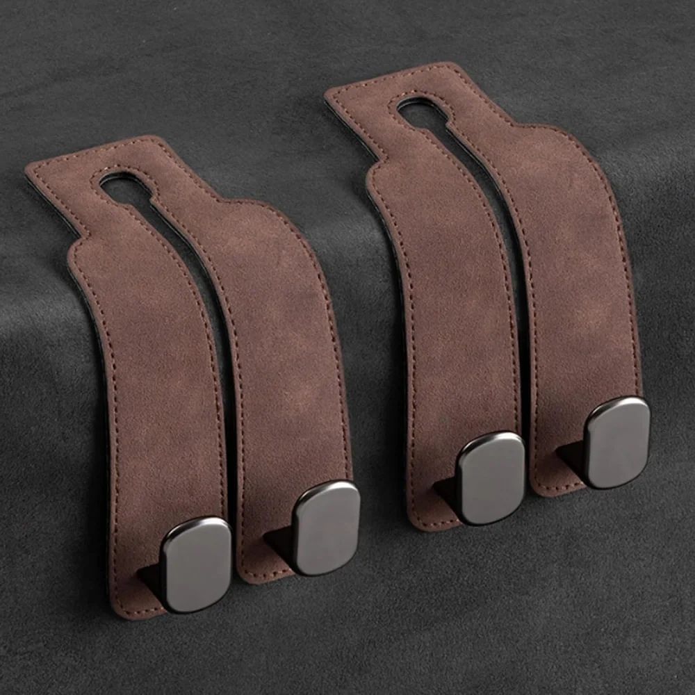 Premium Leather Car Headrest Hook Organizer – Space-Saving Purse & Grocery Bag Hanger