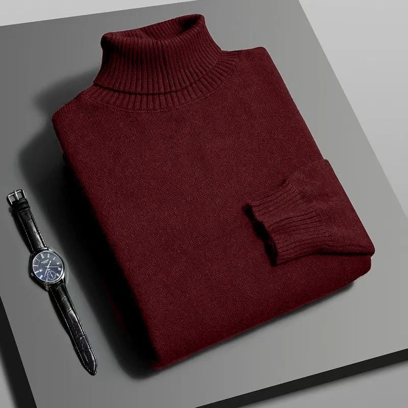 Mens Knitted Turtleneck Sweater Slim Fit Long Sleeve Pullover