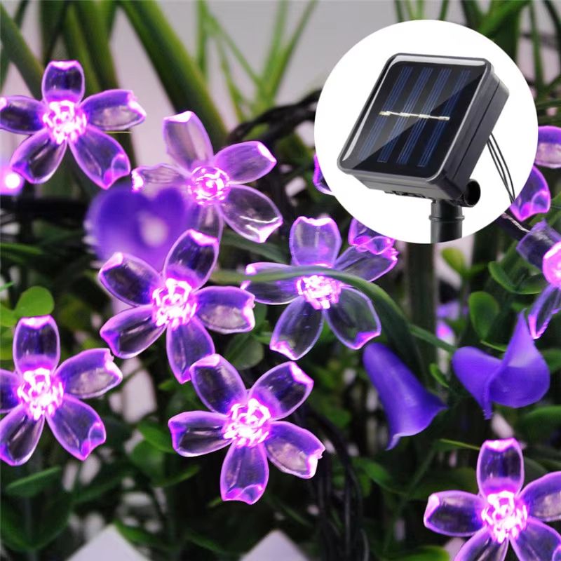 Solar Fairy String Lights Sakura Peach Flower LED Garland Outdoor Decor