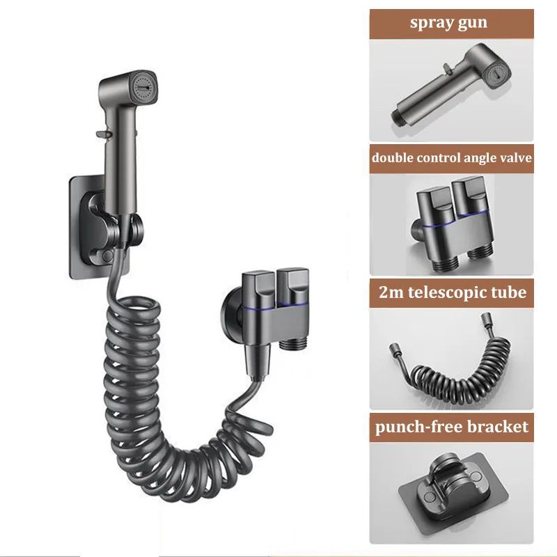 High-Pressure Toilet Spray Gun Kit with 1-in-2-Out Diverter Valve (Handheld Bidet Sprayer)
