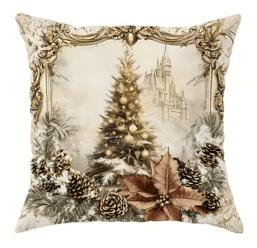 Festive Christmas Pillow Cover with Santa Claus & Reindeer Design