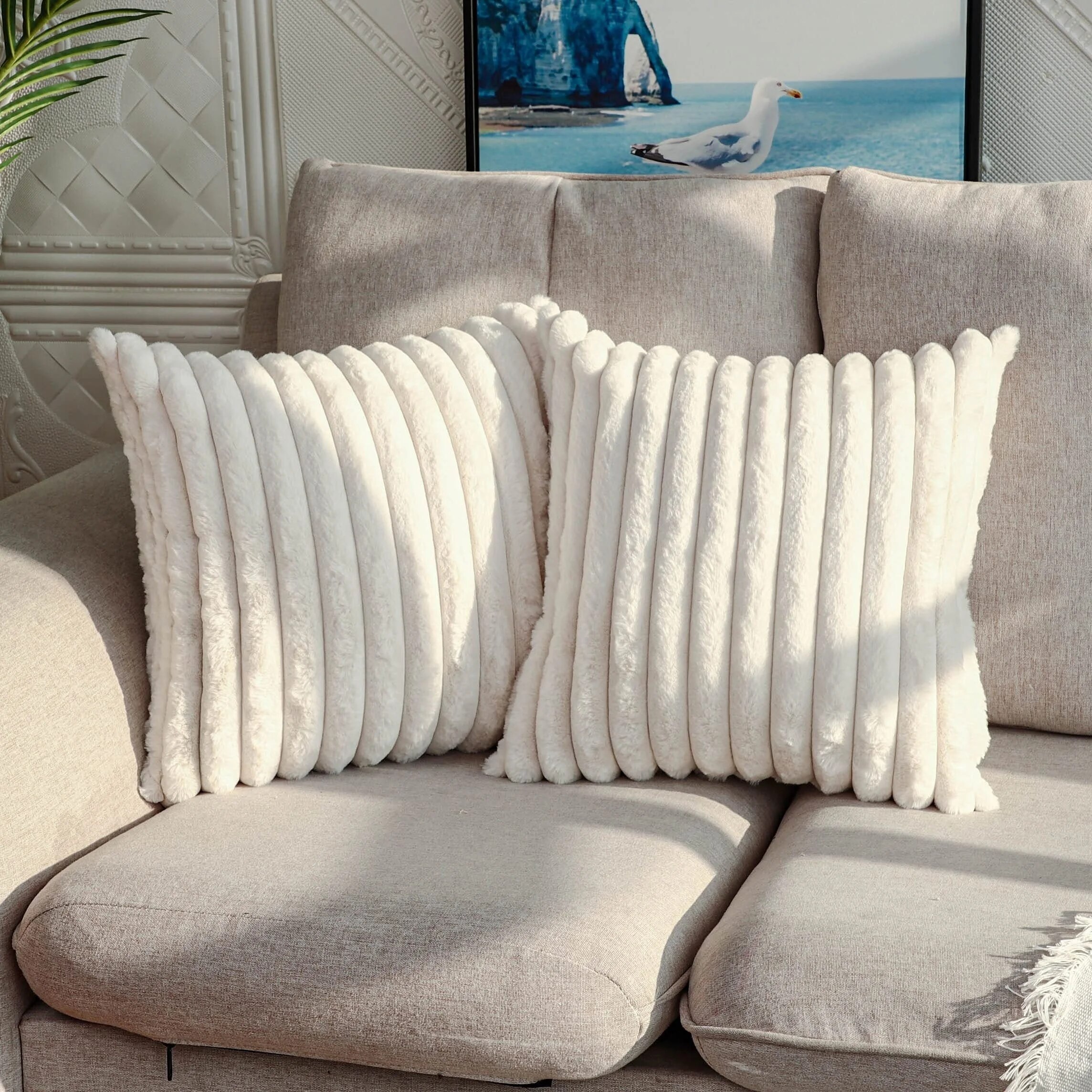 Corduroy Striped Pillow Cover Soft Decorative Throw Cushion for Sofa Bedroom Car