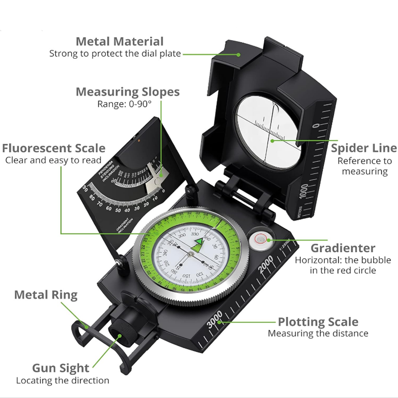 Waterproof Hiking Compass with Clinometer Pocket Survival Navigation Tool
