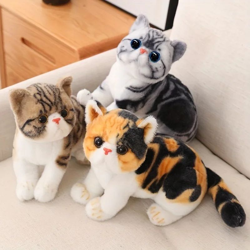 Lifelike American Shorthair Cat Plush Toy - Realistic Stuffed Kitty Doll for Home Decor, Kids, Stress Relief Gift