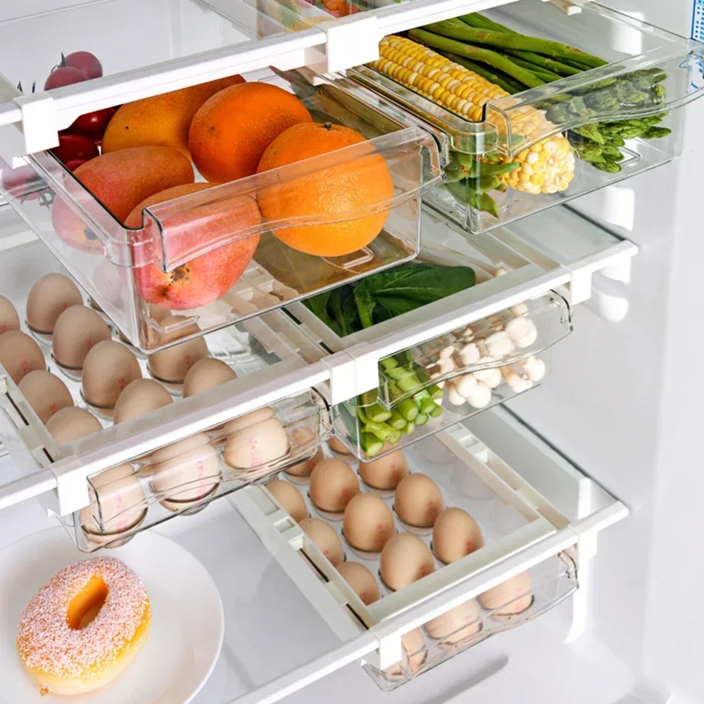 Refrigerator Storage Box, Transparent Under-shelf Organizer, Fresh-keep Fruit & Egg Drawer Box for Kitchen