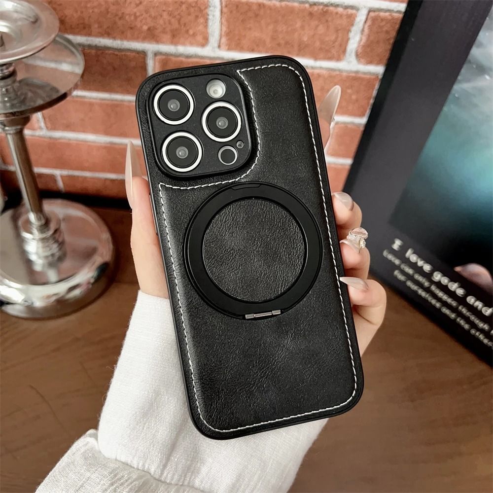 Magnetic Leather Phone Case with Matte Finish and Stand Holder