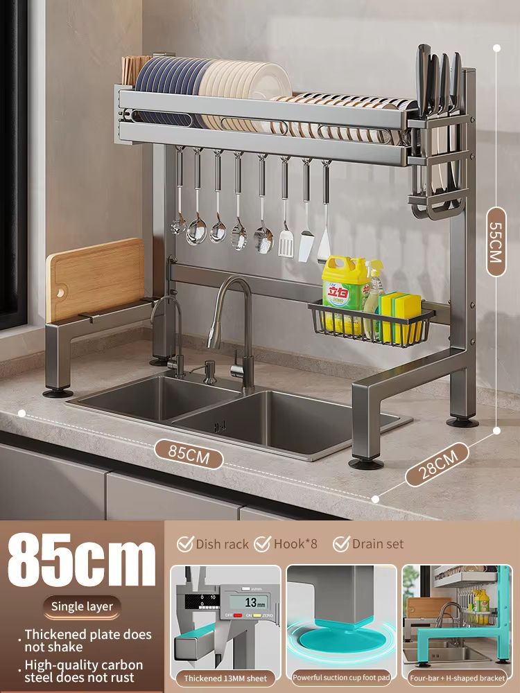 Stainless Steel Double-Layer Kitchen Sink Dish Draining Shelf
