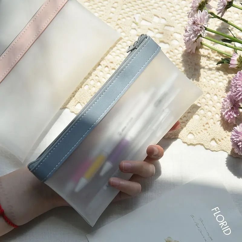 Transparent Matte Large Capacity Pencil Case – Versatile School Stationery & Cosmetic Organizer Bag