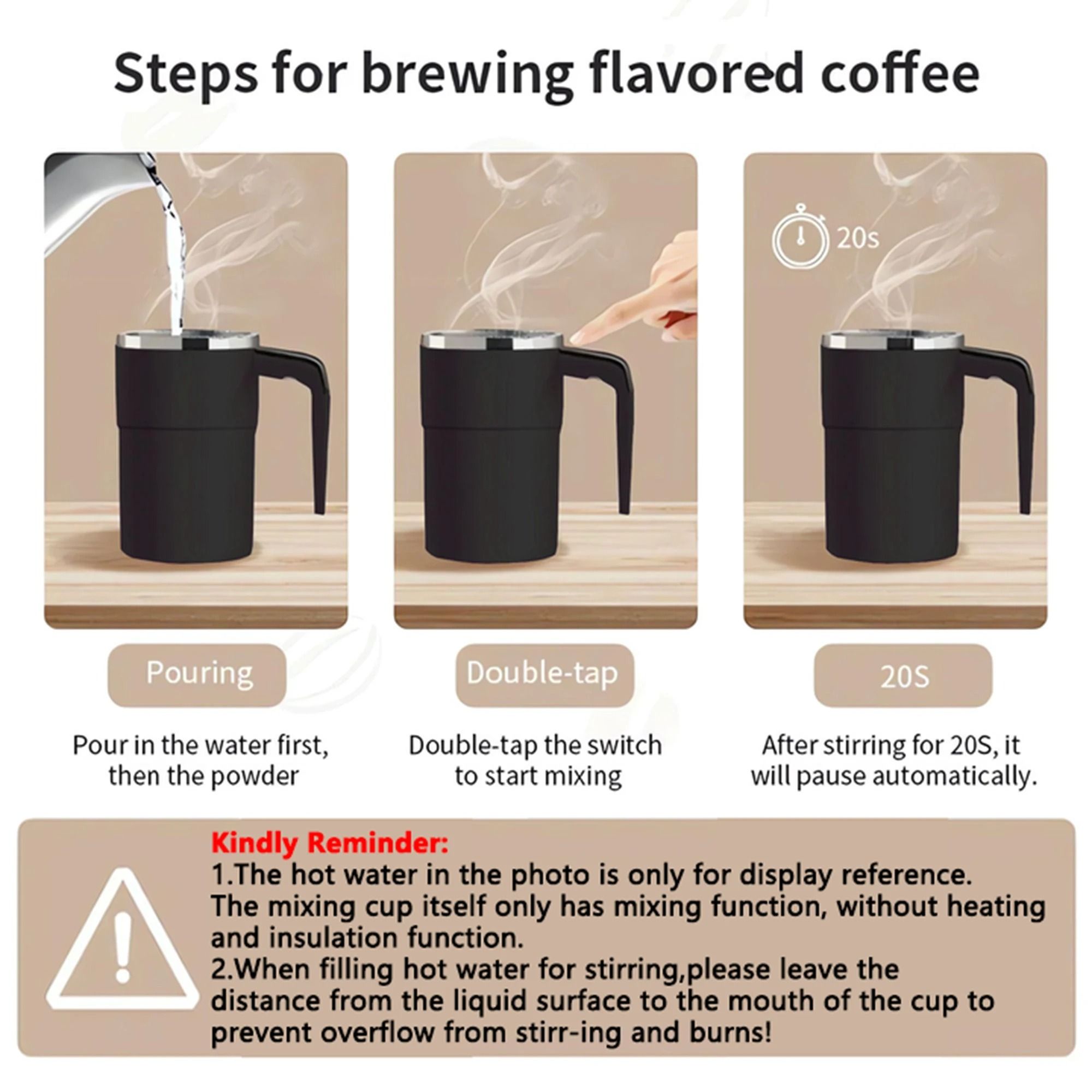 USB Rechargeable Self Mixing Coffee Mug with Magnetic Stirring and Spill Resistant Lid