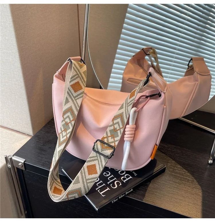 Women Dumpling Crossbody Bag with Wide Shoulder Strap and Zip Closure