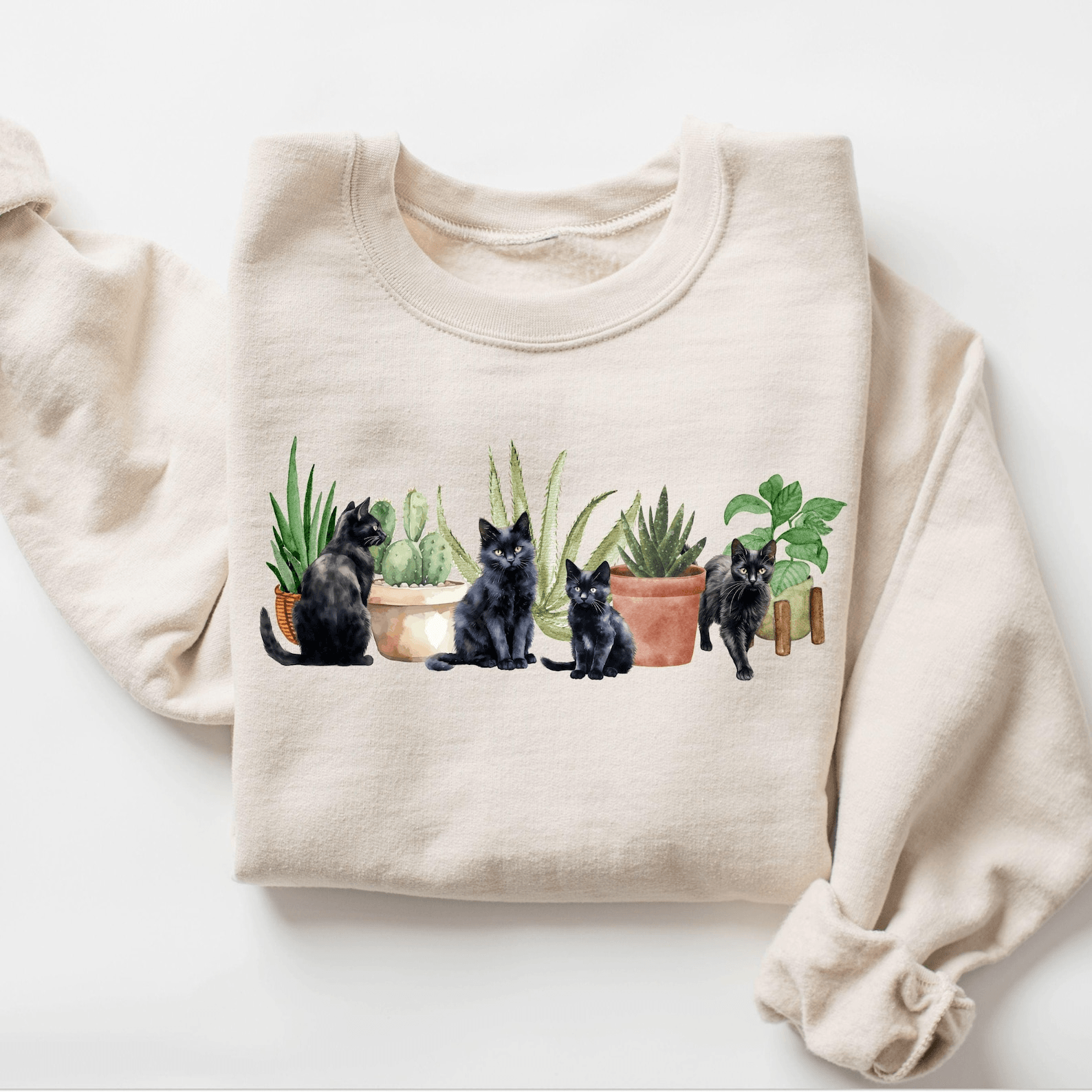 Cats and Plants Sweatshirt for Women Plant Lady Cat Lover Garden Crewneck Cozy Botanical Pullover