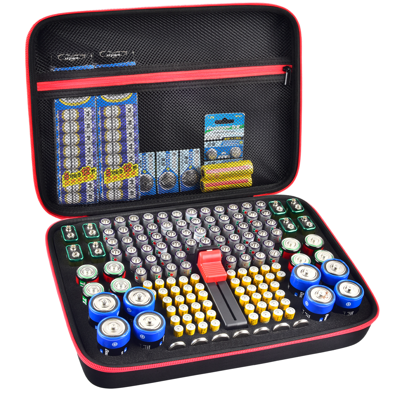 Battery Organizer Storage Box with Battery Tester Compact & Safe Battery Holder for Home and Garage