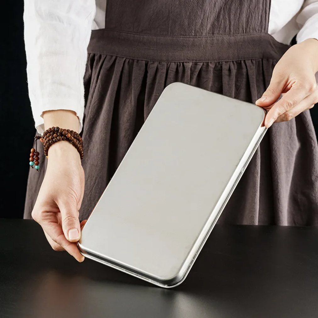 Stainless Steel Rice Noodle Serving Tray Rectangle Buffet Presentation Plate